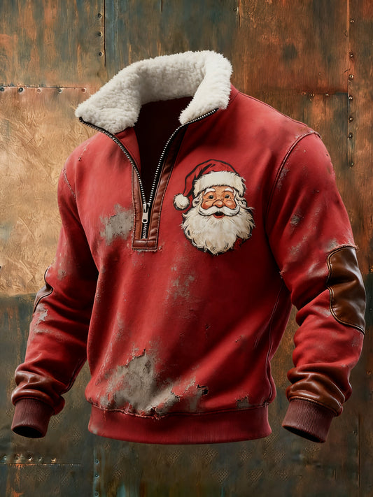 Hombre Estampado Santa Claus Casual Top con cremallera