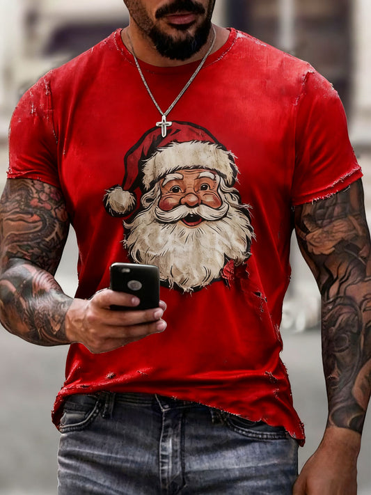 Camiseta casual con estampado de Papá Noel para hombre