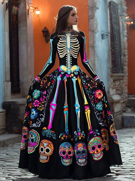 Vestido floral de esqueleto de día de los muertos para mujer