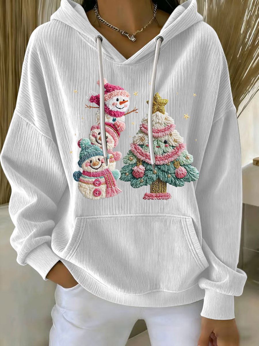 Sudadera con capucha casual con estampado navideño para mujer