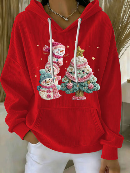 Sudadera con capucha casual con estampado navideño para mujer