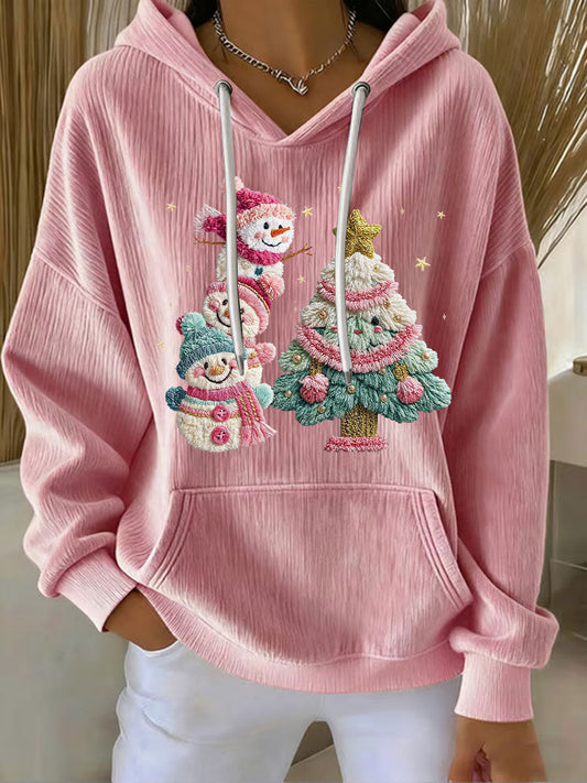 Sudadera con capucha casual con estampado navideño para mujer