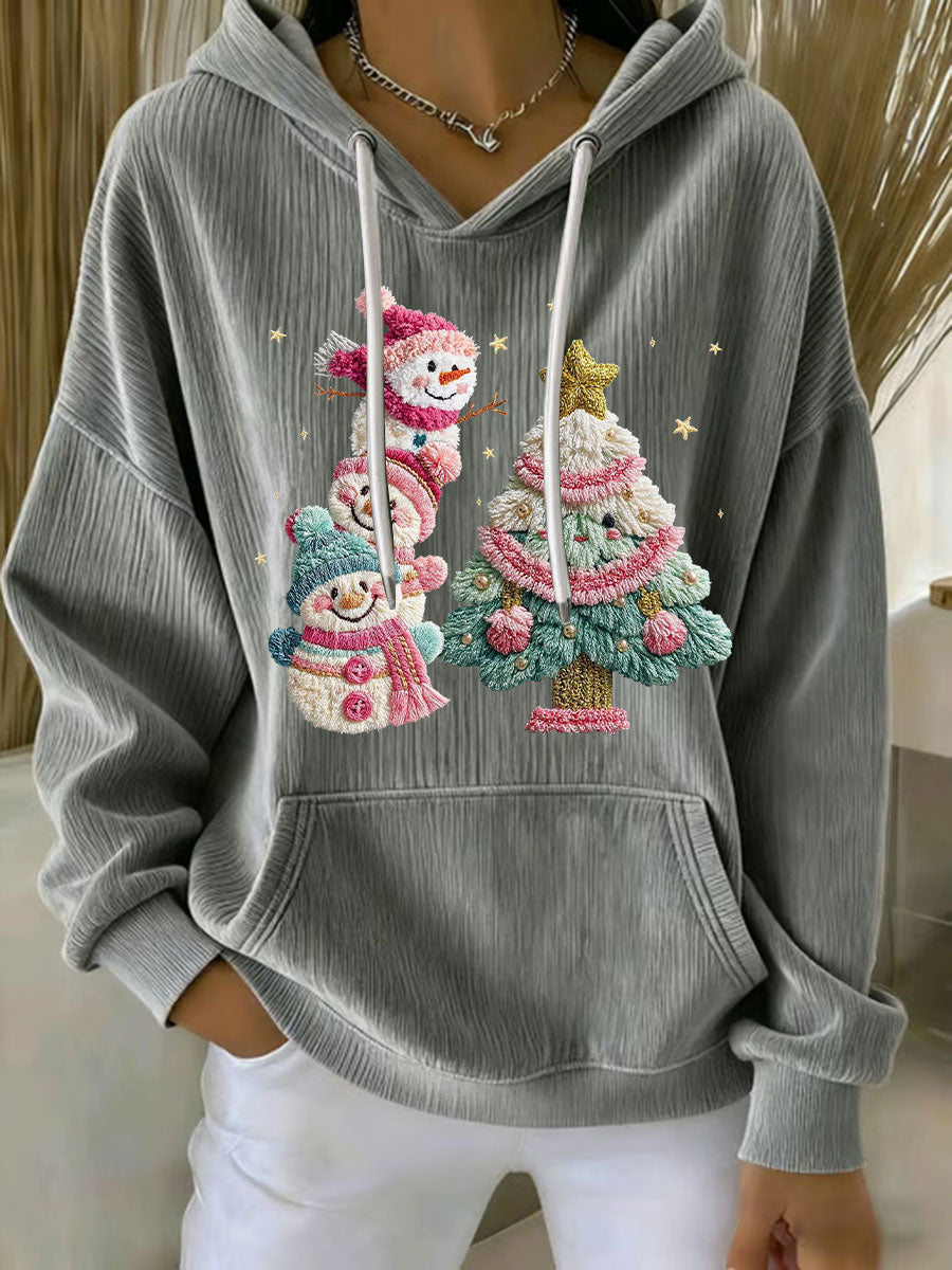 Sudadera con capucha casual con estampado navideño para mujer
