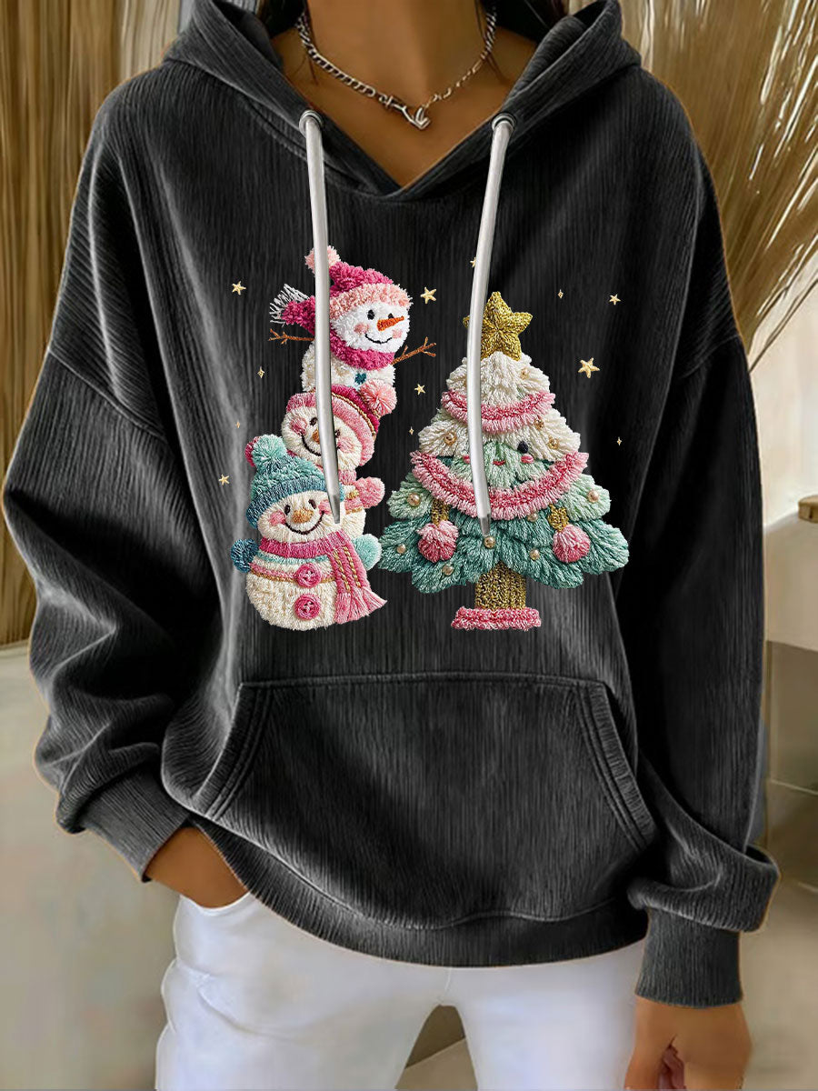 Sudadera con capucha casual con estampado navideño para mujer