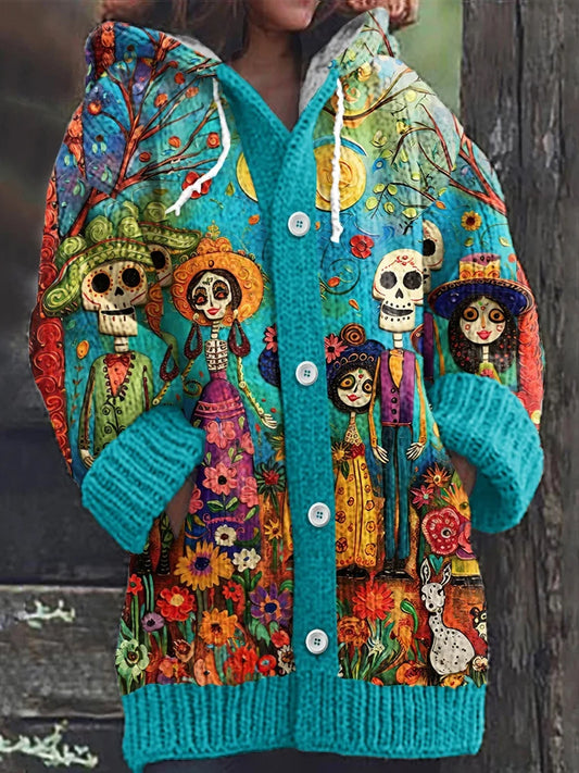 Chaqueta con capucha Vintage Day Of The Dead Comfort Knit para mujer