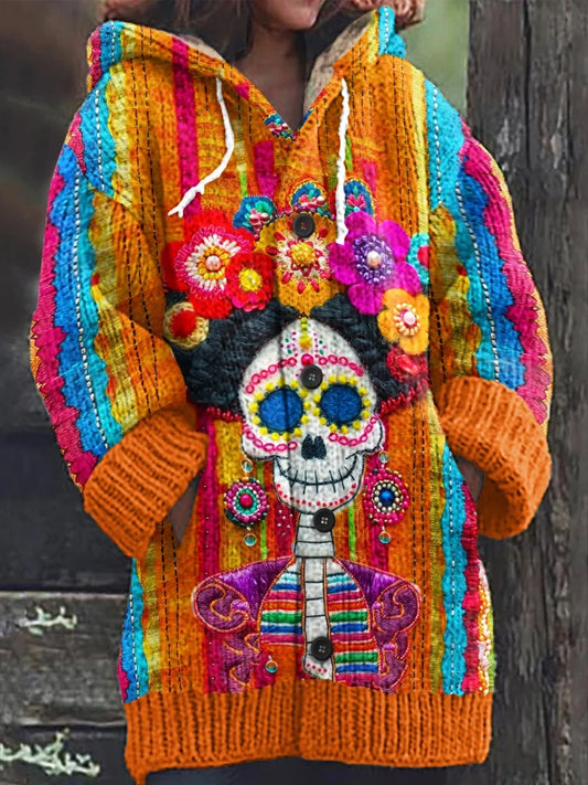 Chaqueta con capucha Vintage Day Of The Dead Comfort Knit para mujer