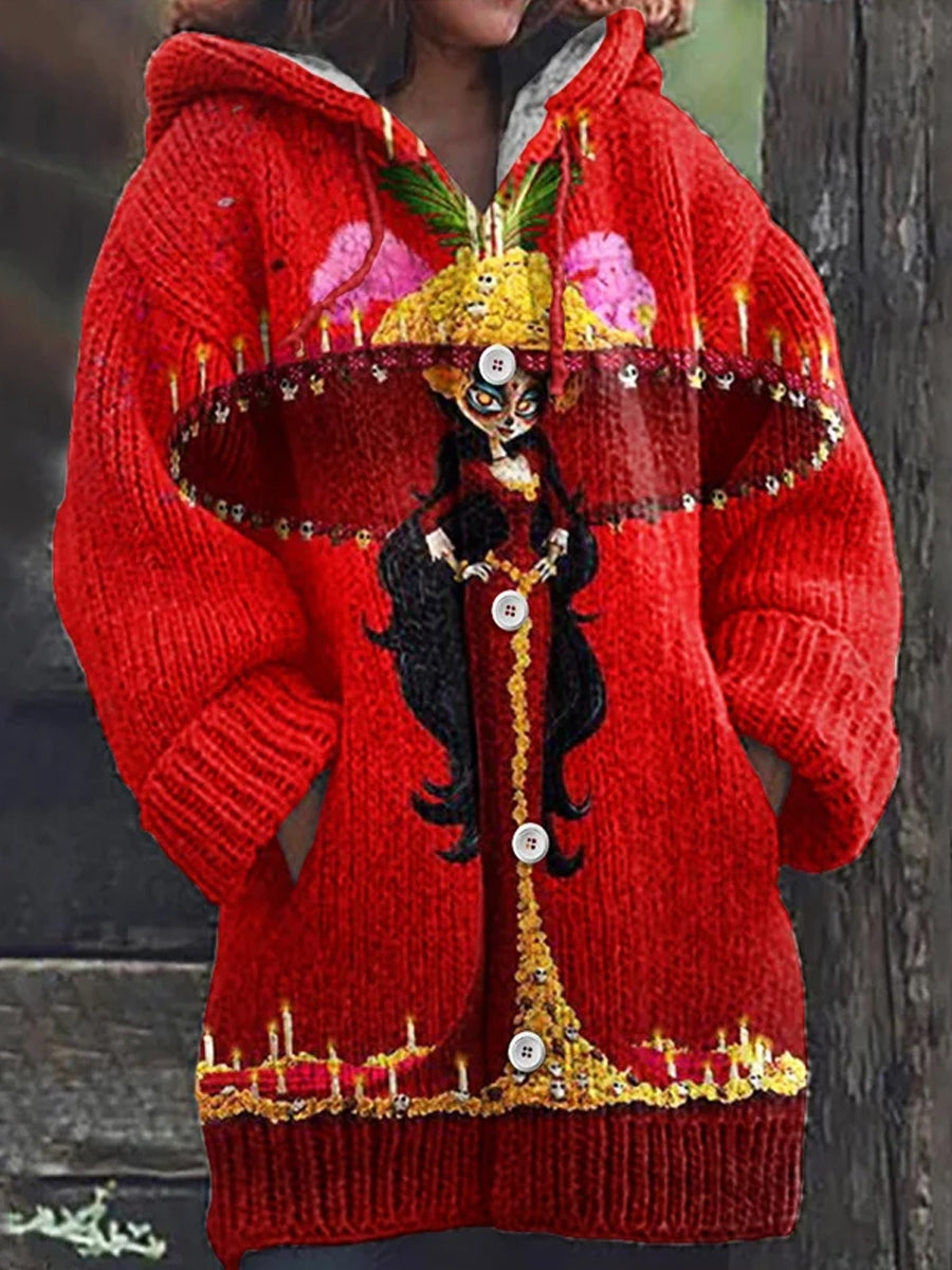 Chaqueta con capucha Vintage Day Of The Dead Comfort Knit para mujer