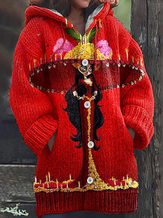 Chaqueta con capucha Vintage Day Of The Dead Comfort Knit para mujer