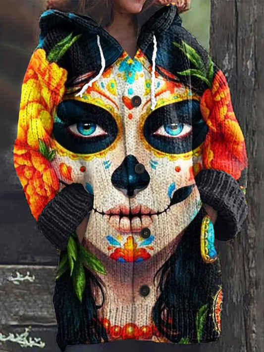 Chaqueta con capucha Vintage Day Of The Dead Comfort Knit para mujer