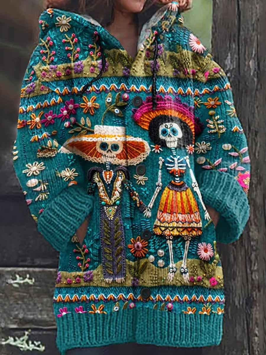 Chaqueta con capucha Vintage Day Of The Dead Comfort Knit para mujer