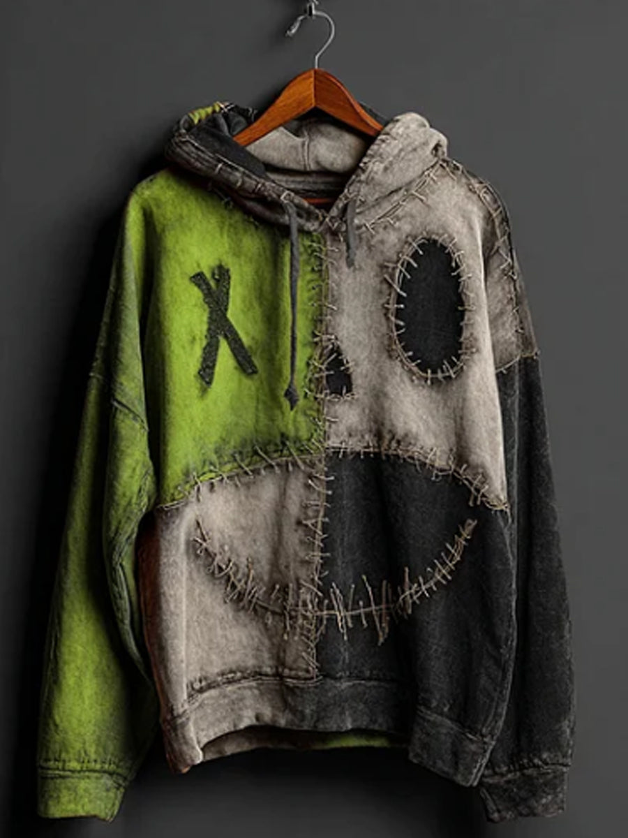 Hombres Halloween Pumpkin Face Colorblock Patchwork Hoodie