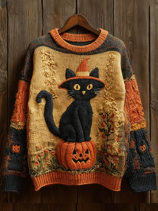 Suéter Halloween bruja gato y calabaza arte de las mujeres
