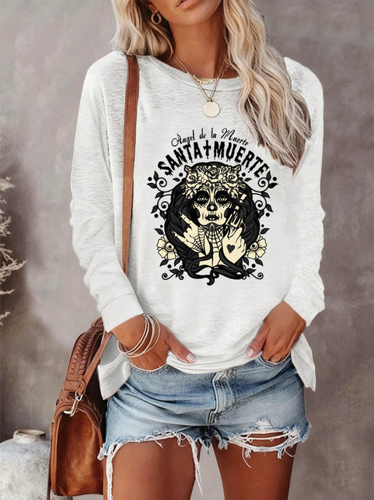 Manga larga ocasional de la moda retro de las mujeres para el día mexicano de los muertos