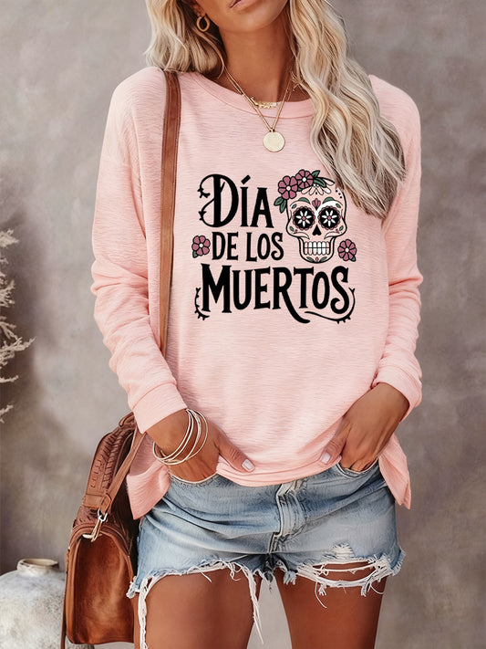 Manga larga ocasional de la moda retro de las mujeres para el día mexicano de los muertos