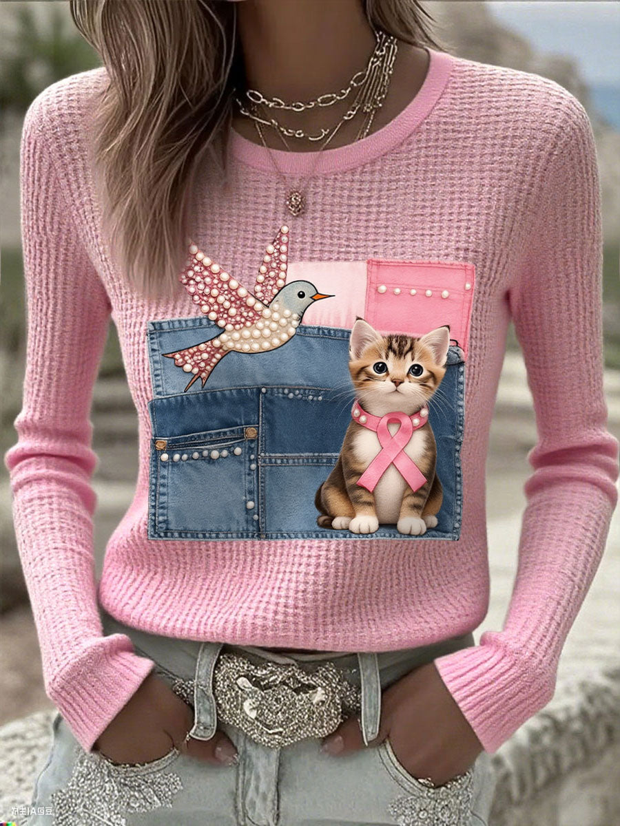 Conciencia del cáncer de mama de las mujeres Cat Hummingbird Tops