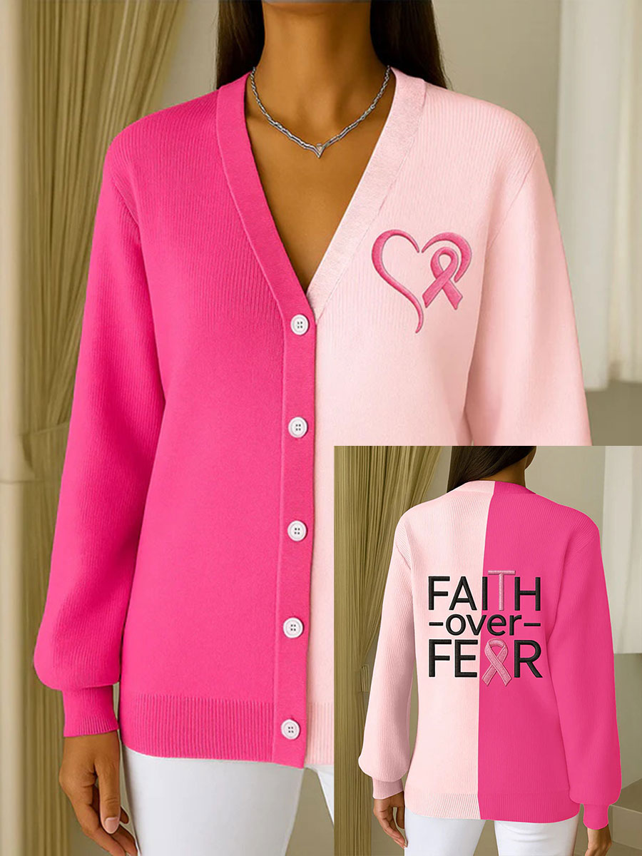 Conciencia del cáncer de mama de las mujeres Pink Ribbon Print Casual Cardigan