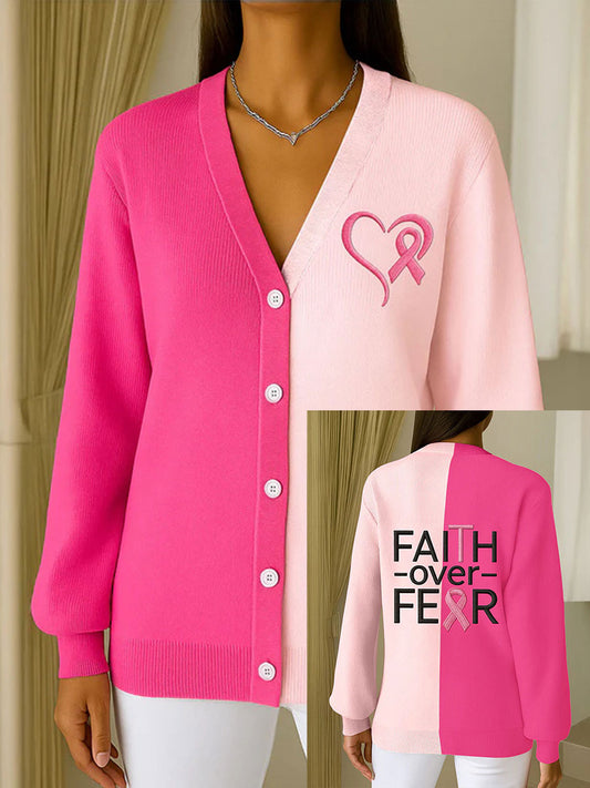 Conciencia del cáncer de mama de las mujeres Pink Ribbon Print Casual Cardigan