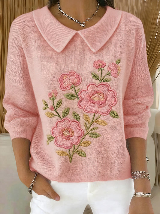 Mujer Rosa Floral Impreso Baby Doll Collar Top