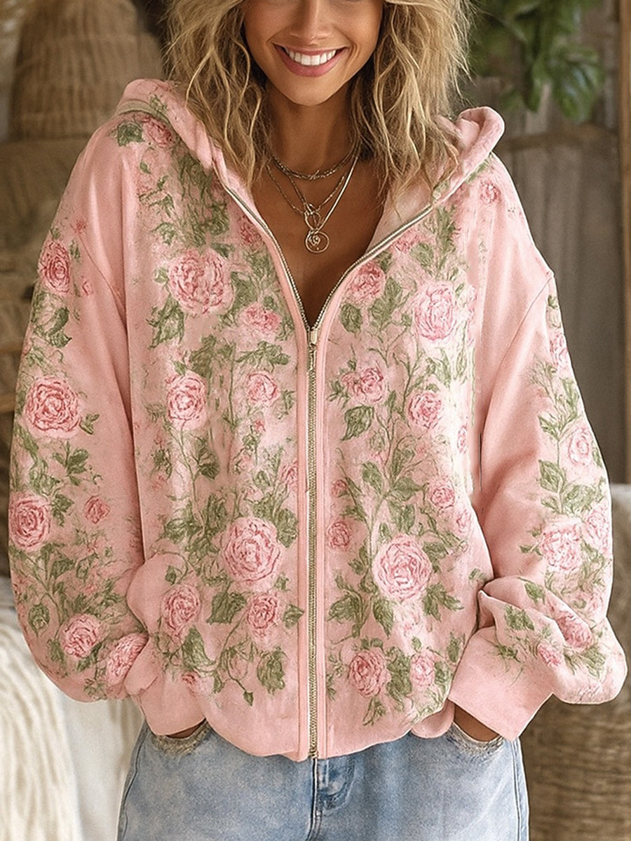Mujer Cardigan Casual Estampado Floral Rosa