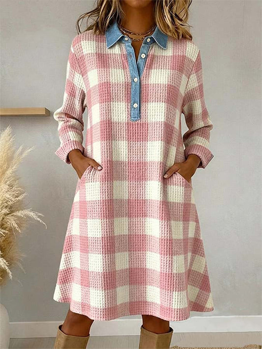 Vestido de mujer Pink Plaid Pattern Patchwork Art