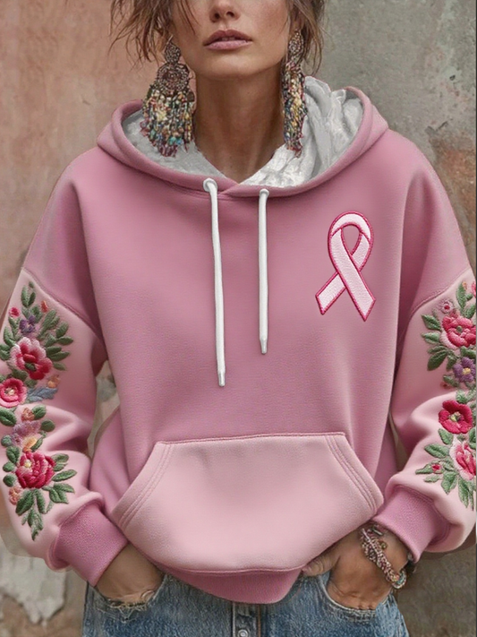 Sudadera con estampado floral de cáncer de mama para mujer