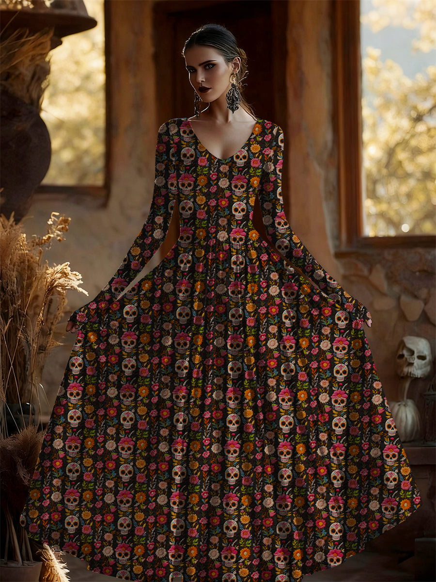 Día mexicano de las mujeres del vestido largo floral ocasional de la vendimia muerta