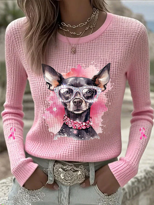 Suéter conmemorativo con estampado animal de la banda del ventilador del cáncer de mama de las mujeres