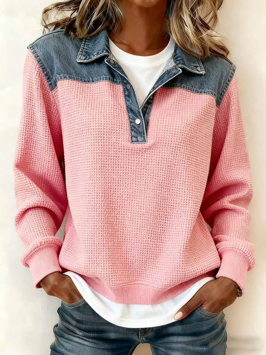 Top waffle de diseño patchwork de moda para mujer