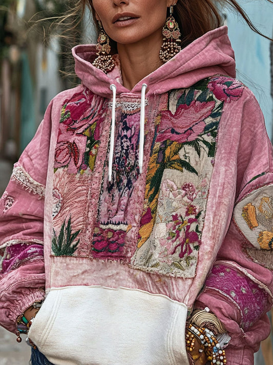 La conciencia del cáncer de mama de las mujeres del arte floral impreso con capucha