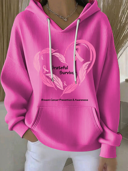 Sudadera con capucha de impresión de conciencia de cáncer de mama para mujer