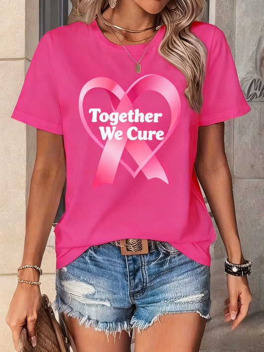 Camiseta de manga corta de algodón casual cómoda con estampado de cáncer de mama vintage