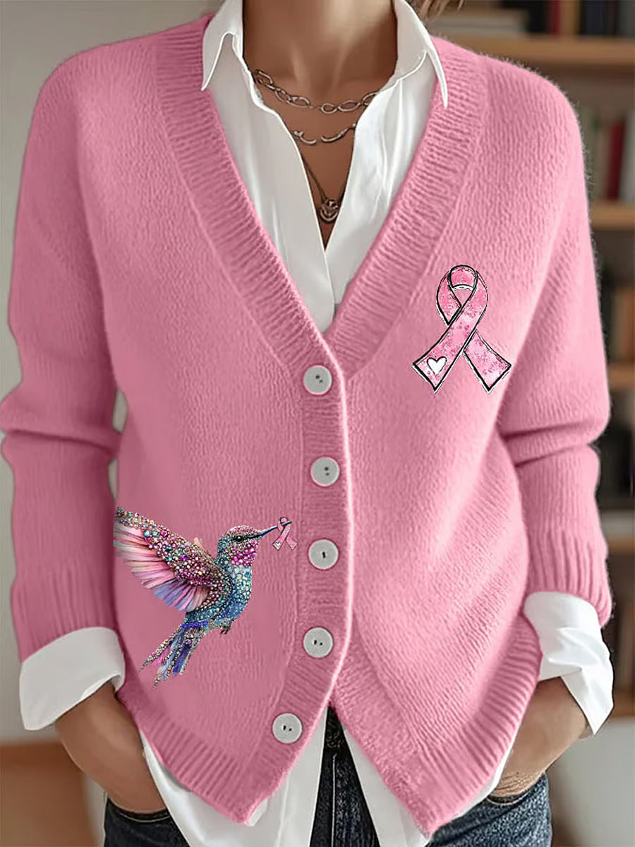 Conciencia del cáncer de mama de las mujeres Pink Ribbon Imprimir Casual Cardigan