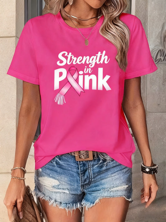 Camiseta de manga corta de algodón casual cómoda con estampado de cáncer de mama vintage