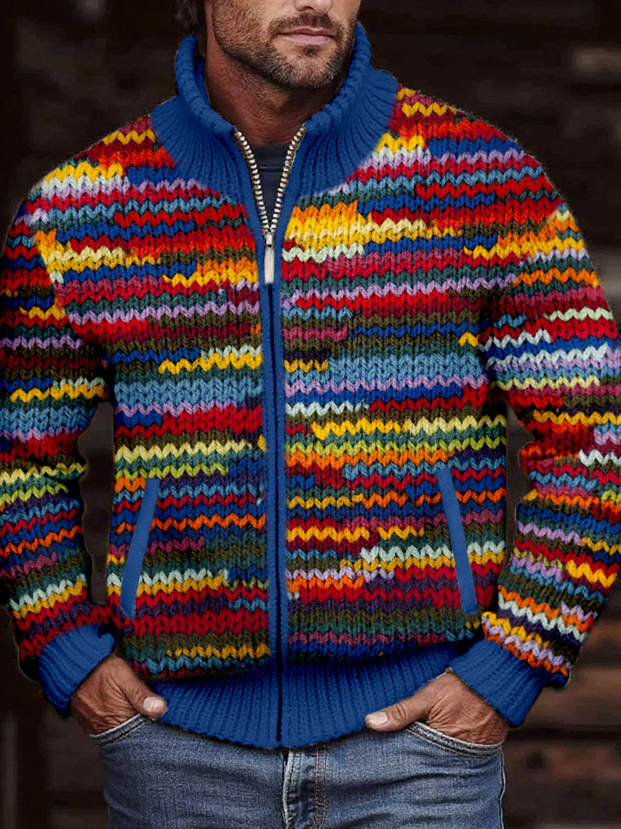 Vintage Crochet Art Cozy Zip Cardigan de los hombres
