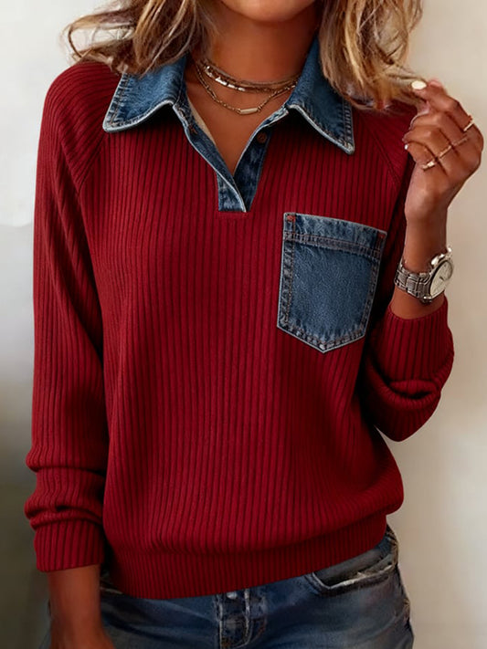 Mujer Denim Patchwork Diseño Acogedor Top