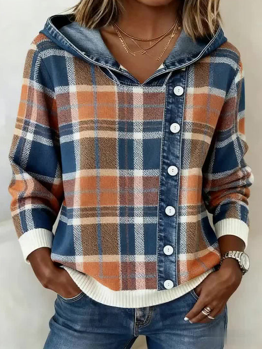 Mujer Vintage Plaid Patrón Patchwork Art Hoodie