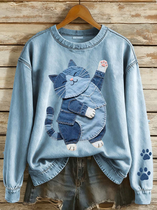 Sudadera divertida del arte del remiendo del patrón del gato de las mujeres