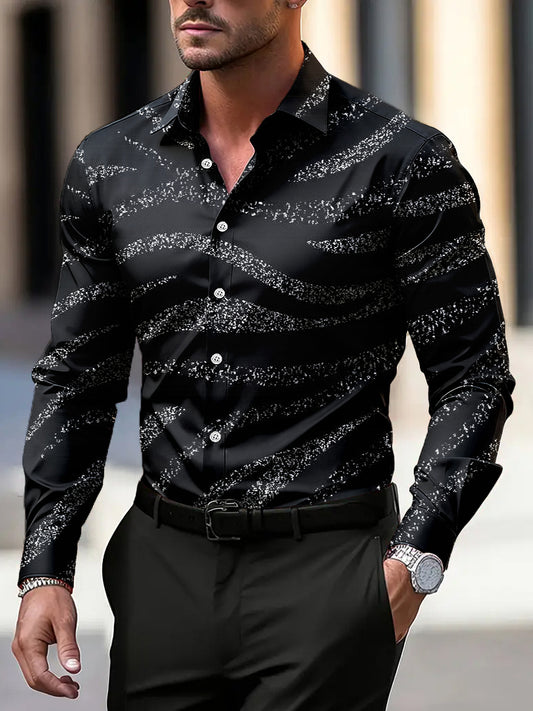 Camisa casual de negocios artística de textura de lentejuelas vintage para hombres