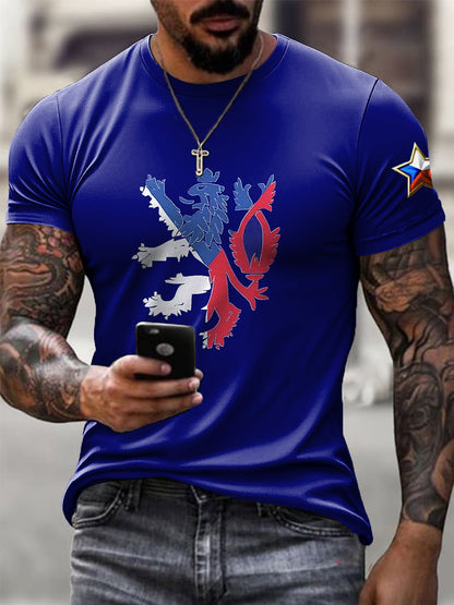Camiseta de hombre Vintage Flag Lion Casual