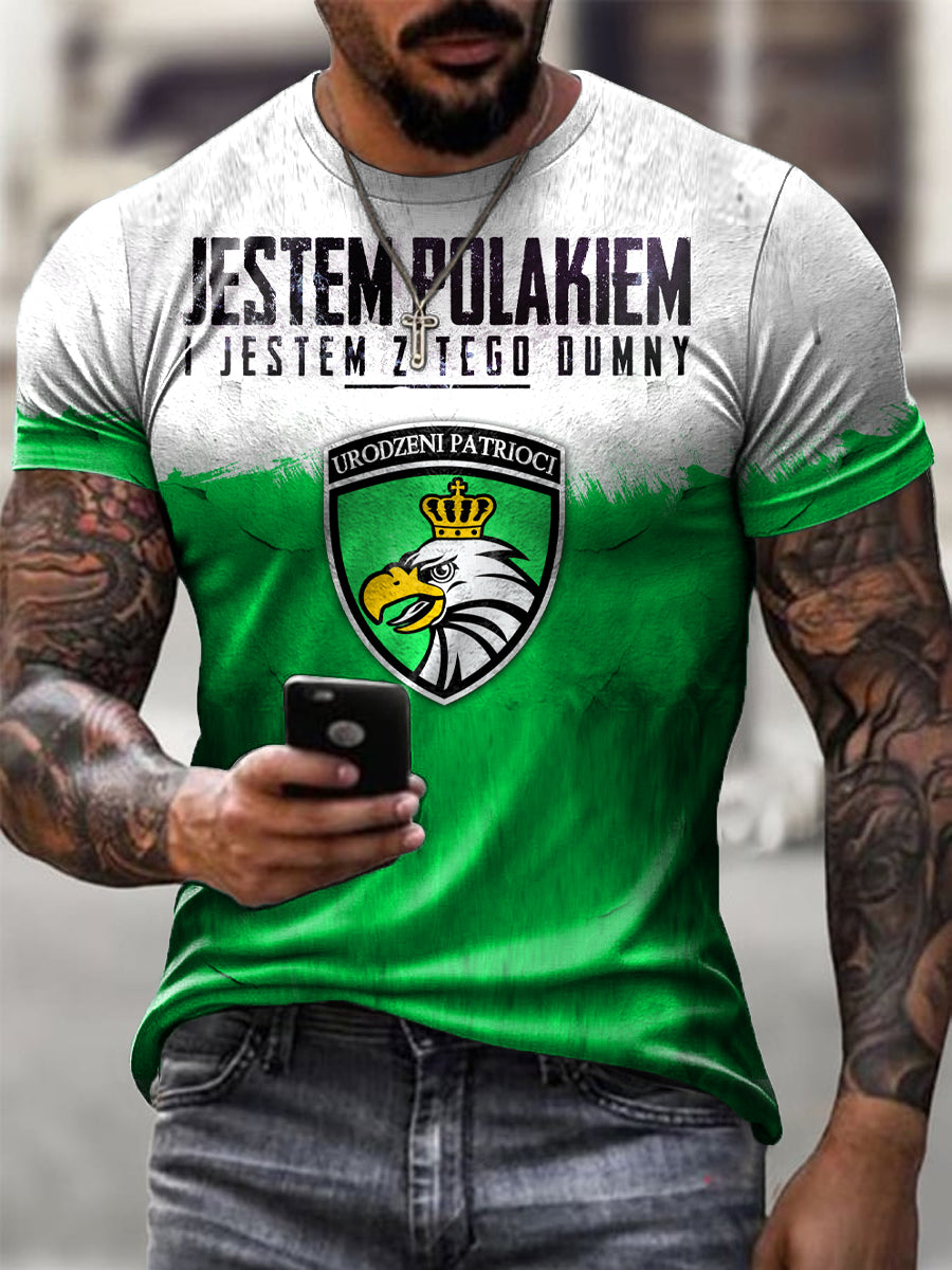 Camiseta casual de la impresión del arte del patriota polaco de la bandera de la vendimia de los hombres