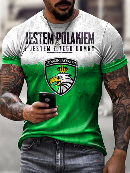 Camiseta casual de la impresión del arte del patriota polaco de la bandera de la vendimia de los hombres