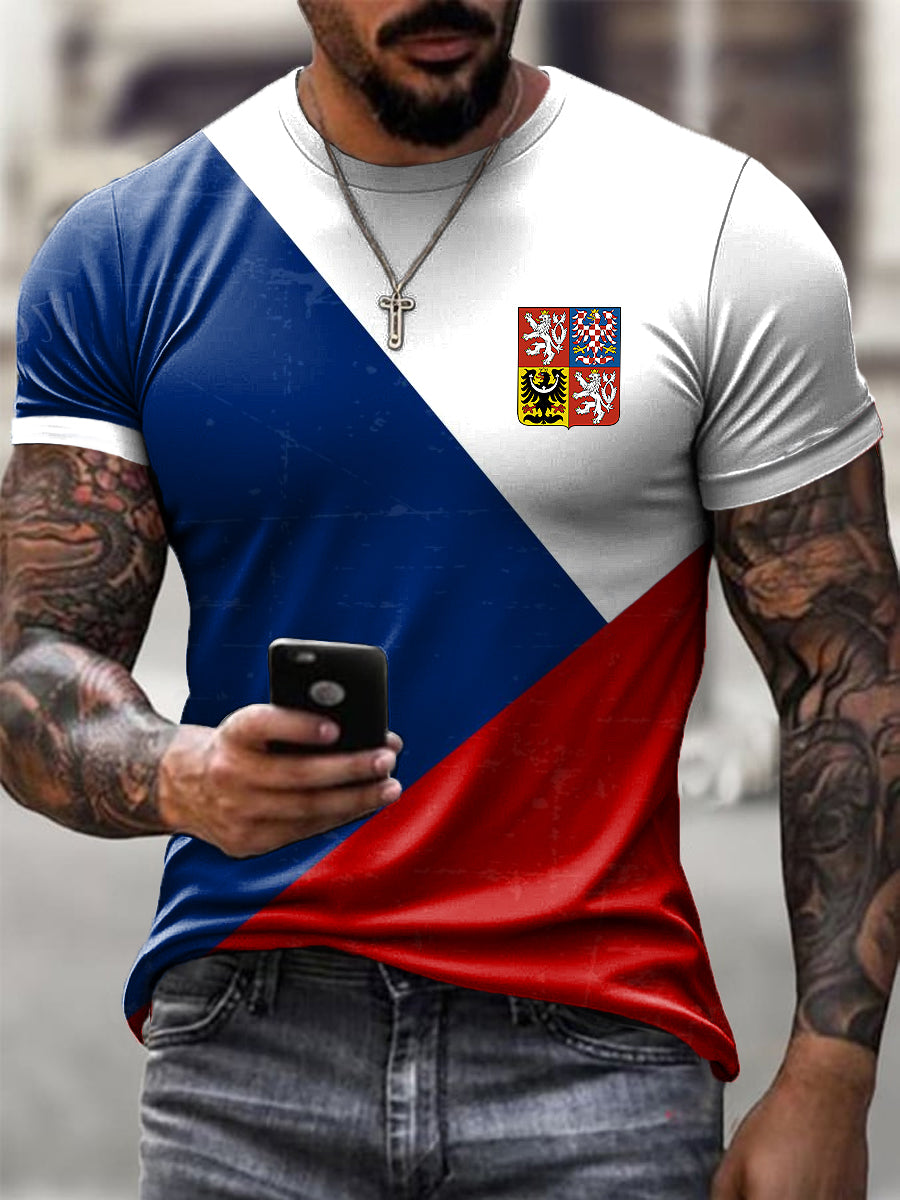 Camiseta casual de la impresión del arte del emblema de la bandera del vintage de los hombres