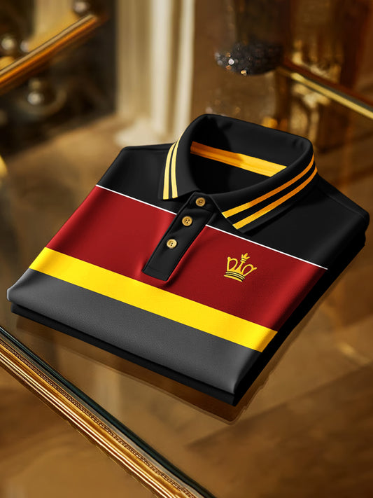 Polo de manga corta de negocios con estampado de rayas reales de arte retro