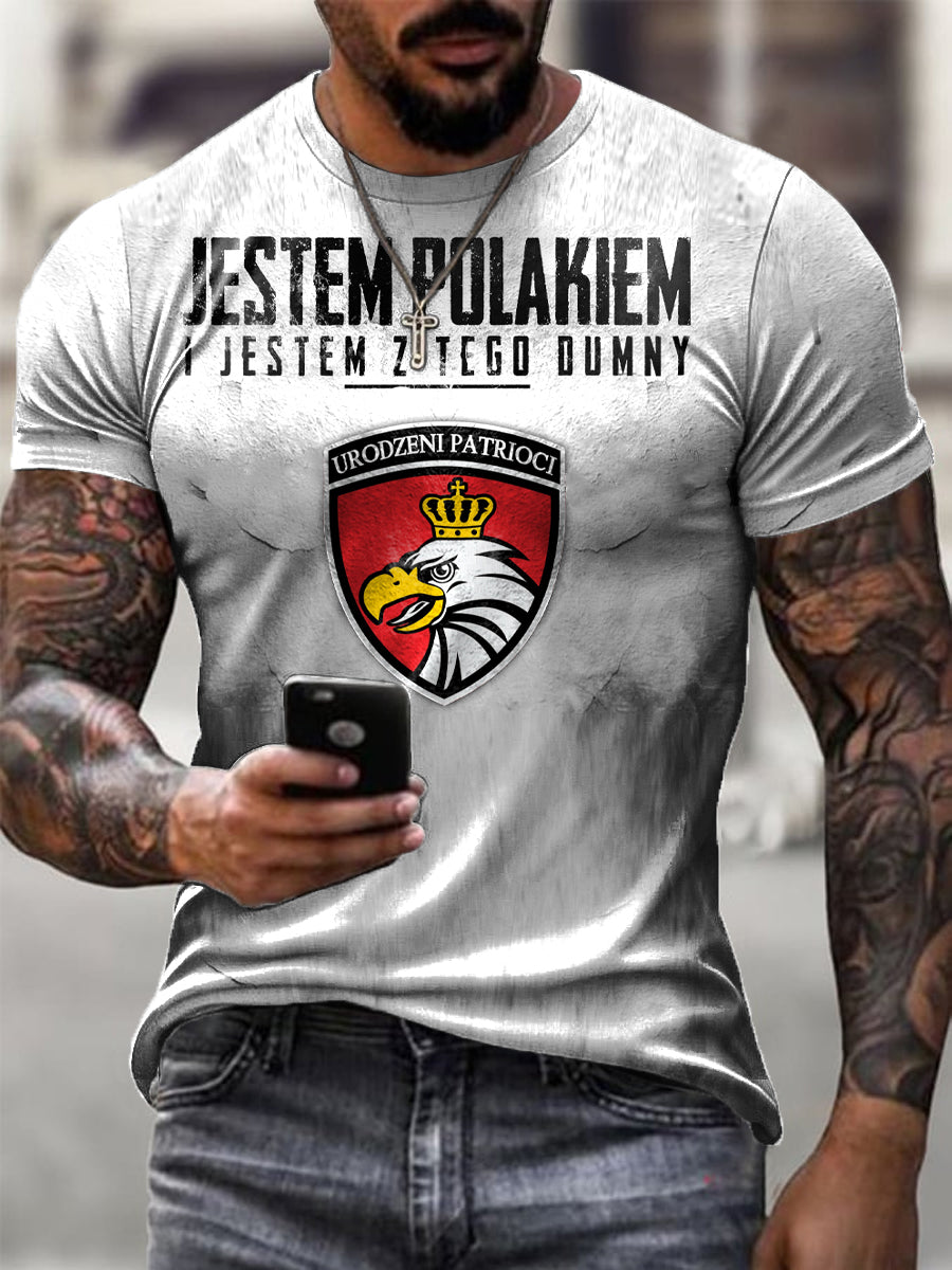 Camiseta casual de la impresión del arte del patriota polaco de la bandera de la vendimia de los hombres