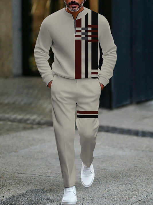 Conjunto de dos piezas de pantalones largos de polo minimalista vintage para hombres