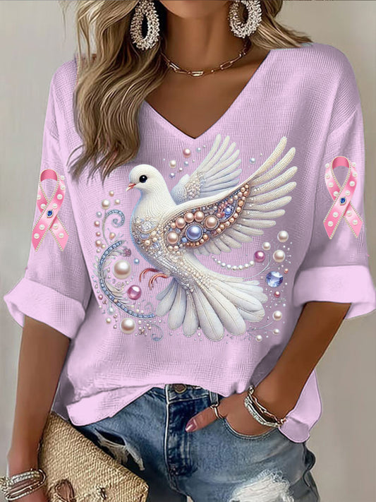 Camiseta corta con cuello en V casual para mujer