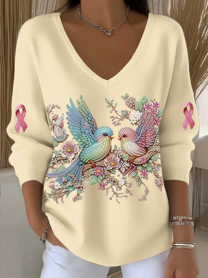 Top con cuello en V para mujer Romantic Hummingbird Rhinestone Art