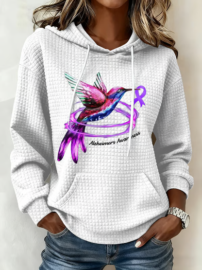 Mujeres Alzheimer's Hummingbird Art Print Gingham Tela Sudadera con capucha