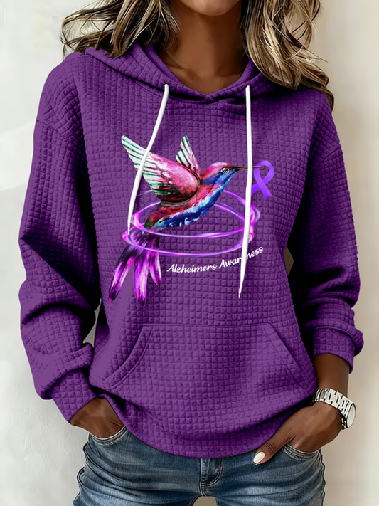 Mujeres Alzheimer's Hummingbird Art Print Gingham Tela Sudadera con capucha