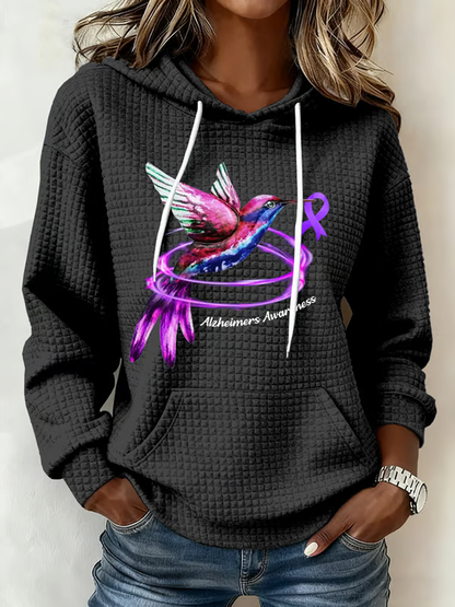 Mujeres Alzheimer's Hummingbird Art Print Gingham Tela Sudadera con capucha